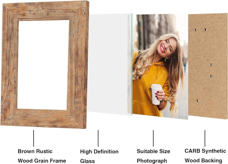 iRahmen 4 Pack 4x6 Picture Frame Set with High Definition Glass 4 x 6 Photo Frames for Desktop Display and Wall Mounting(Oak+Brown+Black+White). - Image 4